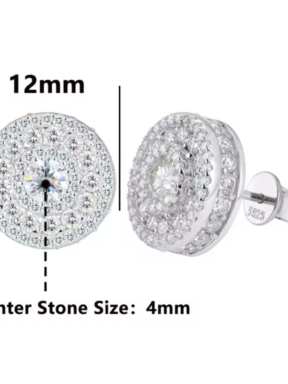 New Iced Out Moissanite 925 Sterling Silver Hypoallergenic Halo Stud
Earrings